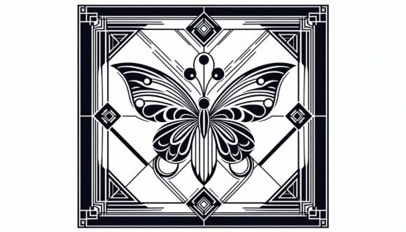 Download Art Deco Butterfly Design Framed with Sy - Butterfly design Collection